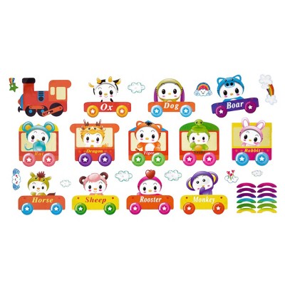 Slickblue Happy Train Wall Decals Stickers 13" x 23.5" - Vinyl Home Decor for Kids' Room, White Edges