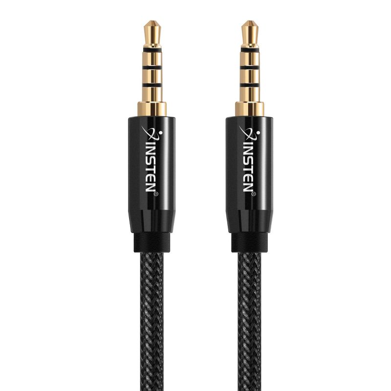 Insten 3.5mm Audio Cable, Male to Male, TRRS Stereo with Microphone, Nylon Braided Jacket, 3 Feet, Black, 4 of 8