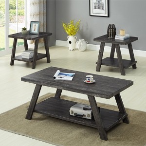 Roundhill Furniture Athens Contemporary Replicated Wood Shelf Coffee Set Table in Charcoal Finish - 1 of 4