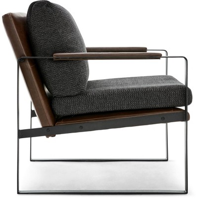 Brown Faux Leather and Metal Mid-Century Modern Armchair