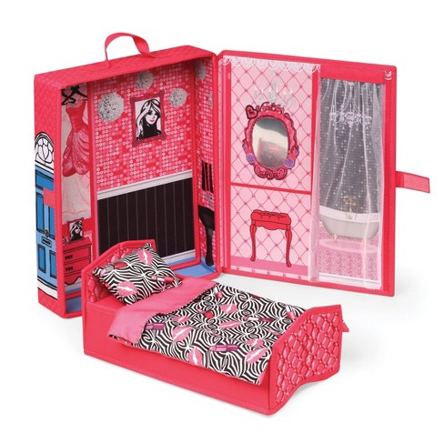Home & Go Dollhouse Playset Travel & Storage Case With Bed/bedding For 12  Fashion Dolls - Pink : Target