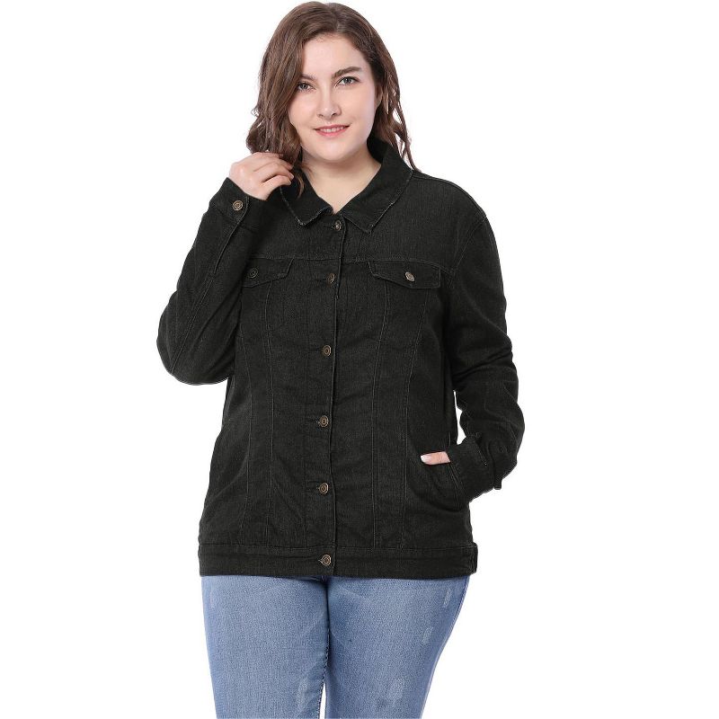 Agnes Orinda Women's Plus Size Outerwear Button Front Washed Casual Denim Jackets, 4 of 8