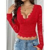 Clearlove Lace Long Sleeve Tops for Women - Sexy Sheer Bell Sleeve Deep V Neck Slim Fit Crop Top Going Out Shirts 2025 - 3 of 4