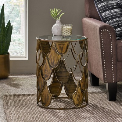 Christopher Knight Home Boylan Glass and Metal Side Table with Fish Scale Design