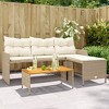 vidaXL L-Shaped Patio Sofa with Cushions and Acacia Wood Coffee Table - Beige Poly Rattan Outdoor Lounge Set for Garden, Terrace, Deck - 2 of 4