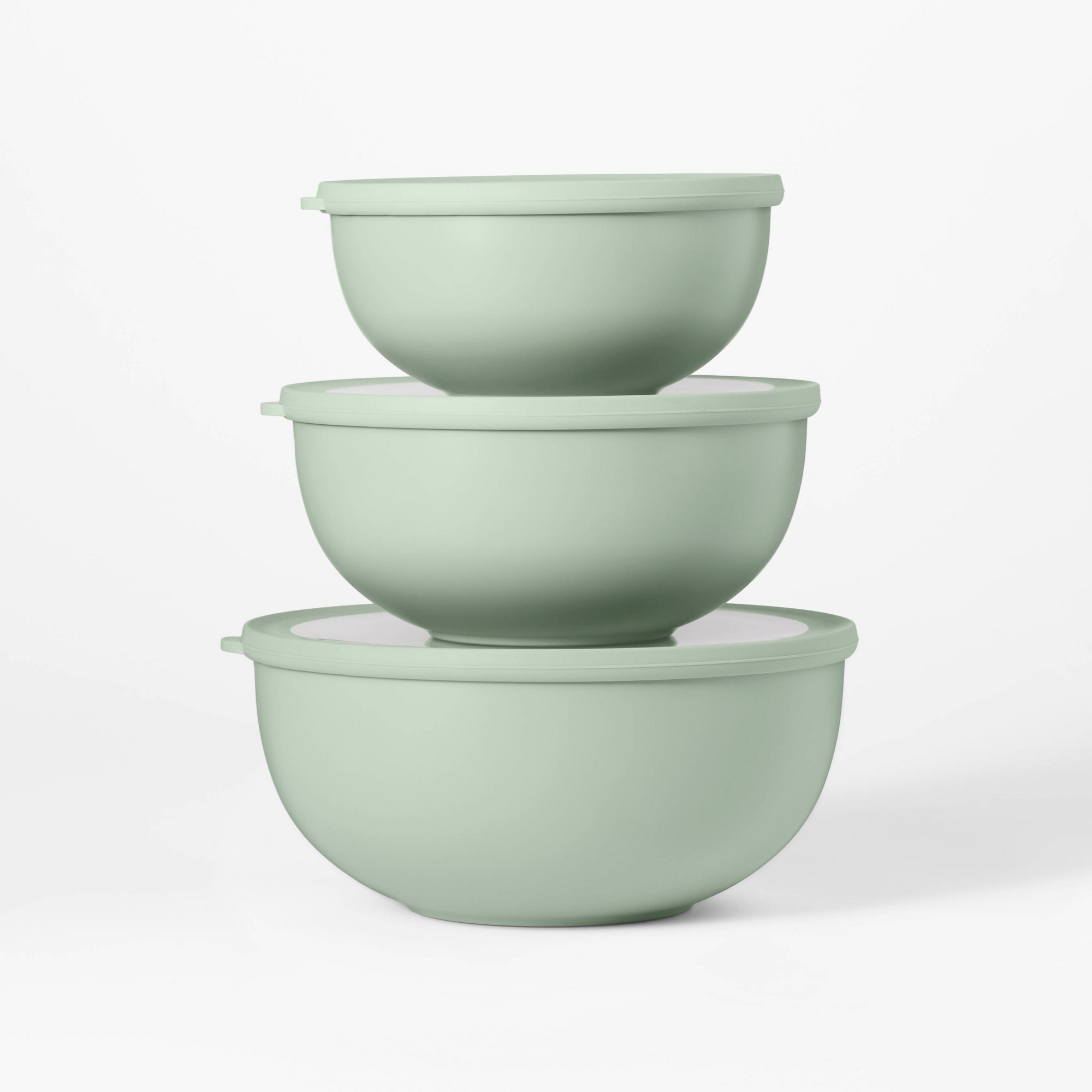 6pc (set of 3) Plastic Mixing Bowl Set with Lids Sage Green - Figmint™