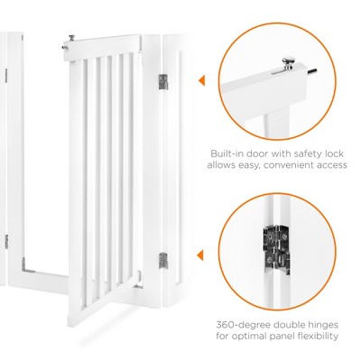 White Freestanding Solid Wood Pet Gate with Swing Door