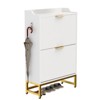 Modern Wave Shoe Cabinet - Slim Entryway Shoe Storage Organizer with 2 Flip Drawers, Fluted Texture Design, and Sturdy Metal Frame for Living Room - 3 of 4