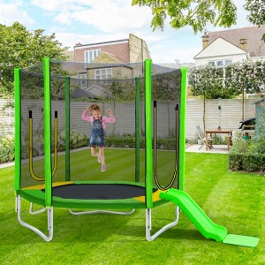 7FT Trampoline, Round Outdoor Recreational Trampoline for Kids with Safety Enclosure Net, Slide and Ladder -ModernLuxe - 1 of 4