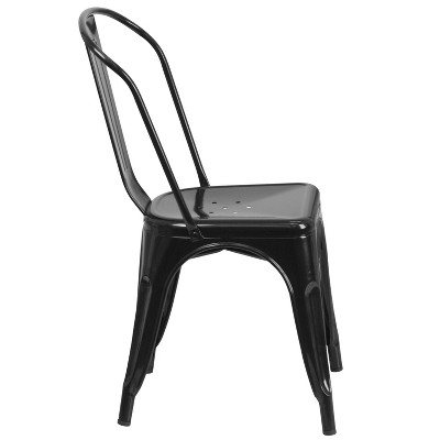 Black Metal Slatted Back Dining Chair with Square Seat