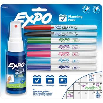 Expo 8pk Wet & Dry Erase Marker Starter Set with Cleaner & Fine/Ultra Fine Tip Multicolored