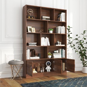 Lycvki 70.87" Tall Walnut Bookshelf with 10 Cubes and Cabinet - 1 of 4
