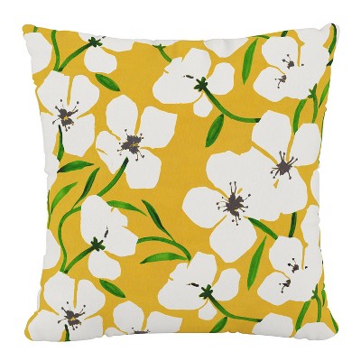 18"x18" Skyline Furniture Square Outdoor Throw Pillow Anemone Field Goldenrod: Botanical Design, Zipper Closure, Polyester Fiber Fill