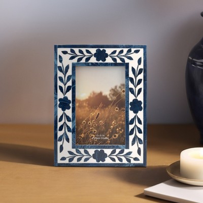 Boho Wood Picture Frame with Resin Inlay, Glass Front, Decorative Home Decor for Bedroom, Living Room & Office
