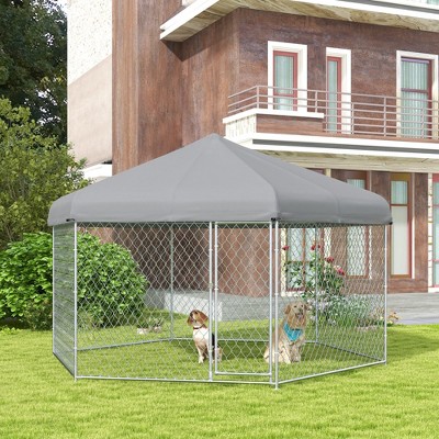 Large Galvanized Steel Outdoor Dog Kennel with Weatherproof Roof