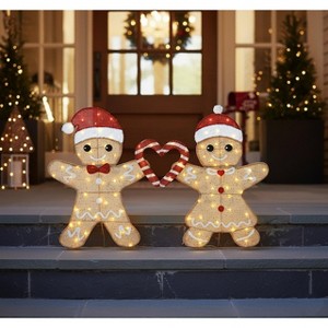 Wovenbyrd Holiday Time Set of 2 Light-Up Gingerbread Couple with Heart-Shaped Candy Cane Family Christmas Decoration, - 1 of 1