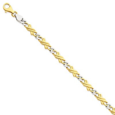 Black Bow Jewelry 14k Yellow and White Gold, 6mm Fancy Link Bracelet, 7 Inch