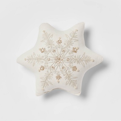 Embroidered Snowflake Shaped Christmas Throw Pillow Ivory - Threshold™