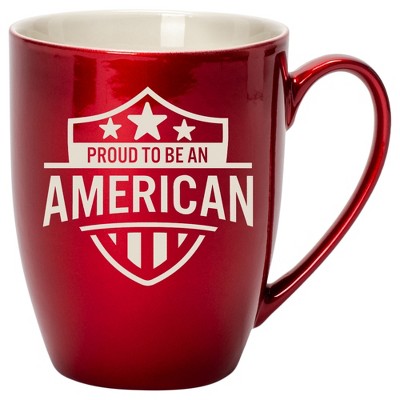 100 North United States 10 Ounce Cardinal Red Metallic Finish, Comfortably Fits Your Hands, New Bone China Coffee Tea Cup Mug, Proud To Be An American
