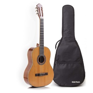 Hola! Music Pre Strung 39" Full Size Classical Guitar with Soft Savarez Nylon Strings and Padded Gig Bag, Natural Gloss Finish - 1 of 4