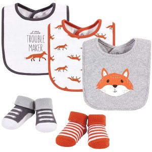 Hudson Baby Infant Boy Cotton Bib and Sock Set, Little Fox - 1 of 4