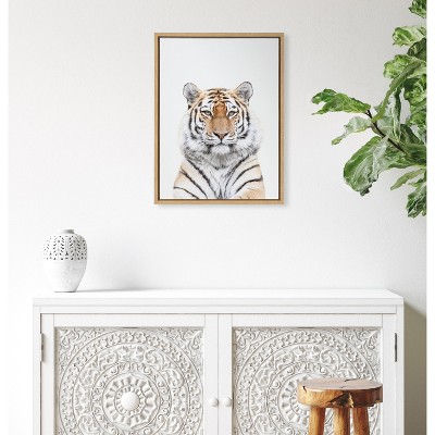Natural Framed Tiger Portrait Canvas Wall Art