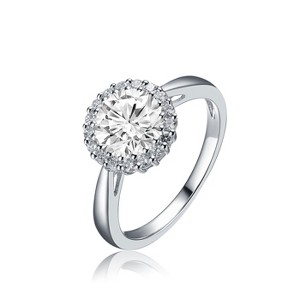 Guili Brilliance Sterling Silver Rhodium Plated Halo Round Cut Clear Cubic Zirconia Solitaire Style Elegant Timeless Statement Jewelry Size 6, 7, 8 - 1 of 4