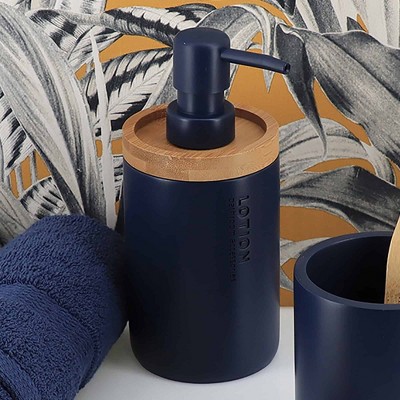 Evideco French Home Goods Elegant Soap Dispenser - Polyresin and Bamboo Design, Refillable Liquid Pump