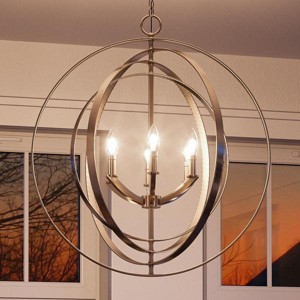 Urban Ambiance Luxury Luxe Industrial Chandelier,  30"H x 27-3/4"W,  Brushed Nickel Finish, UHP2329 - 1 of 4