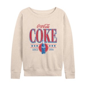 Women's - Coca-Cola - 90s Coke Collegiate Design Lightweight French Terry Wide Neck Long Sleeve Shirt - 1 of 4