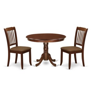 Coastal 3Pc Dinette Set - Round Kitchen Table & 2 Linen Dining Chairs - Mahogany Finish - 1 of 4