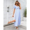 Women's Summer Dress Boho Smocked Square Neck Puff Short Sleeve Elastic Plaid Ruffle Midi Beach Dress - 4 of 4