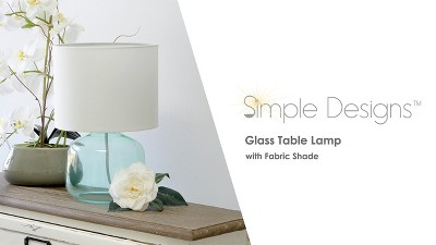 Aqua Glass Nightstand Lamp with White Fabric Shade