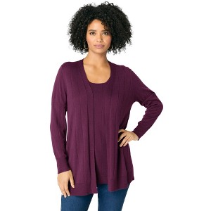 Roaman's Women's Plus Size Fine Gauge Drop Needle Cardigan - 1 of 2