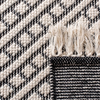 Handmade Ivory and Black Wool Geometric Runner Rug, 2'3" x 8'
