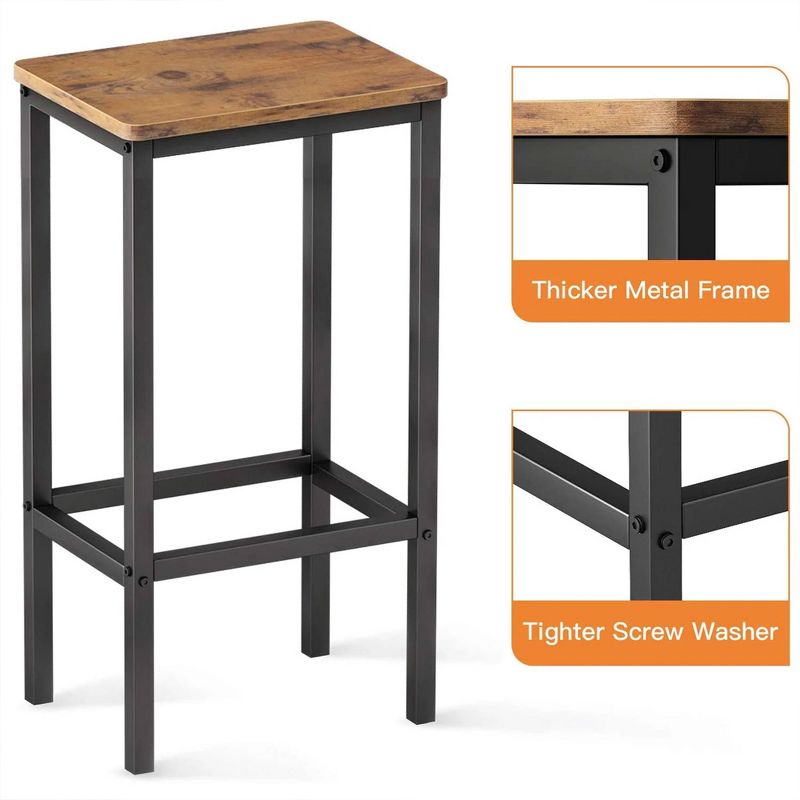 ODK 25.6 Inch Height Industrial Modern Wooden Counter Stool Seat Barstool with Footrest for Kitchen Island, Rustic Brown, Set of 2, 3 of 7
