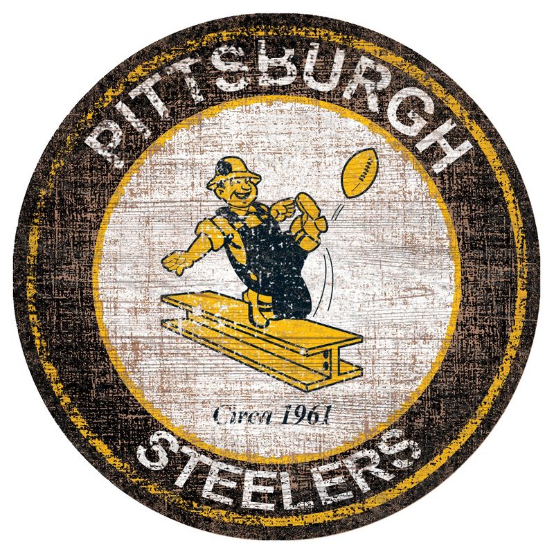 NFL Pittsburgh Steelers Fan Creations Heritage Logo 24" Round Sign, 1 of 2