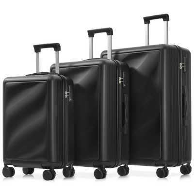 FURNIinspire Bag And Luggage Sets Travel Luggage Set Suitcase Set, 3 Piece Hard Shell Suitcases, Lightweight Suitcase, Black, 11.4"*20.1"*29.1"
