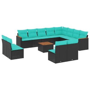 vidaXL Patio Sofa Set Black PE rattan, powder-coated steel 12 Piece - Black With table - 1 of 4
