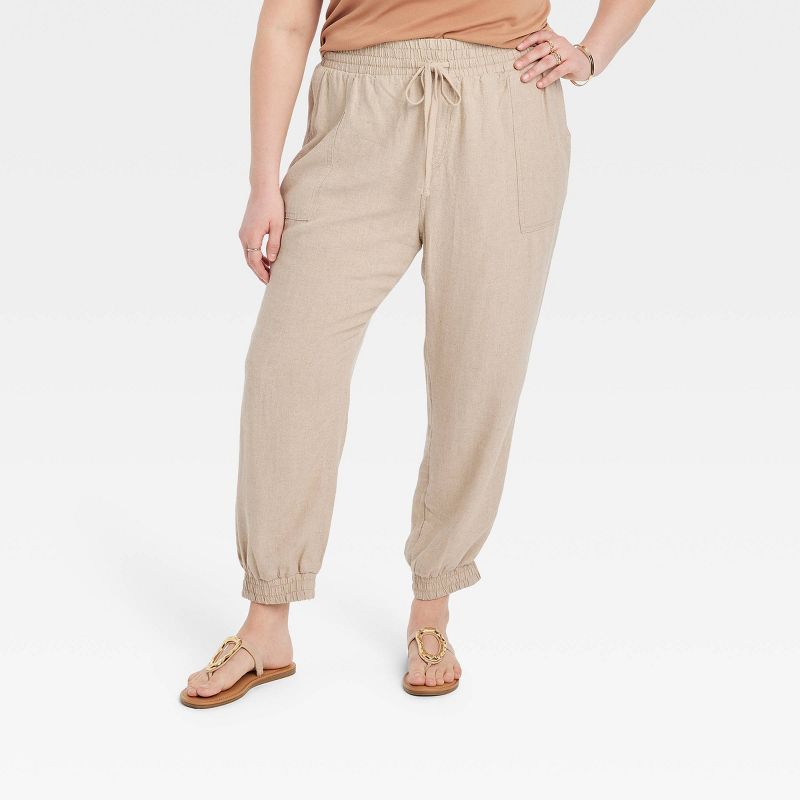 Women's High-Rise Linen Regular Fit Ankle Joggers - A New Day™, 1 of 4