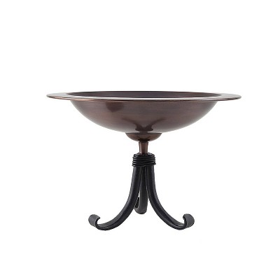 15'' Antique Copper Birdbath with Wrought Iron Tripod Stand