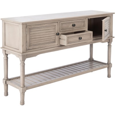 Greige Wood and Metal Console Table with Storage Drawers