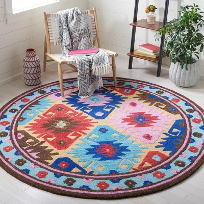 Handmade Tufted Geometric Blue Wool Round Rug 7'