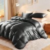 3 - Piece Silky Satin Duvet Cover Set, Full/Queen, Organic Black 400TC, Luxury Bedding with Zipper Closure - 2 of 4