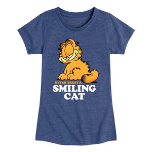 Girls' - Garfield - Never Trust Smiling Cat Fitted Short Sleeve Graphic T-Shirt - 1 of 4