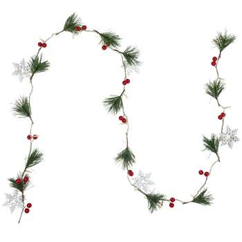 Northlight 20-Count LED Pine, Berry and Snowflake Christmas Garland Light Set, 6ft, Clear Wire