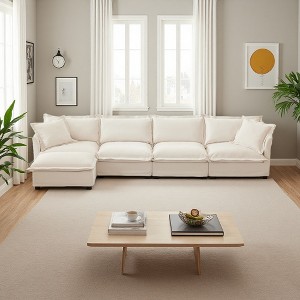 156.6" Chenille Slipcovered L-Shaped Modular Sectional Sofa with French Edges & Removable Covers - 1 of 4