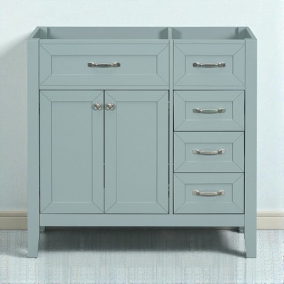 36" Bathroom Vanity Base Cabinet Only – Freestanding Solid Wood & MDF, 2 Doors and 3 Drawers, Undermount or Drop-In Sink Compatible