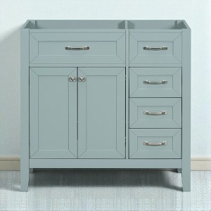 36" Bathroom Vanity Base Cabinet Only – Freestanding Solid Wood & MDF, 2 Doors and 3 Drawers, Undermount or Drop-In Sink Compatible - 1 of 4