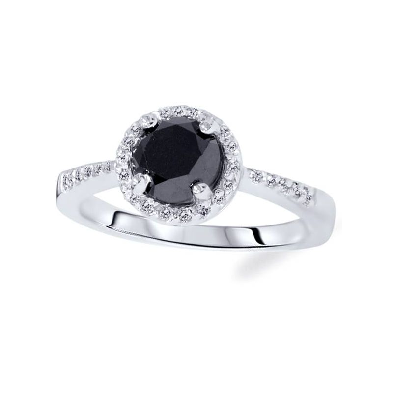 Pompeii3 1 3/4ct Treated Black & White Diamond Halo Engagement Ring 14K White Gold, 2 of 5